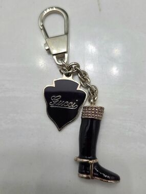 Vintage Gucci Dark Purple Enamel Riding Boot Shield Logo Bag Charm & Keychain